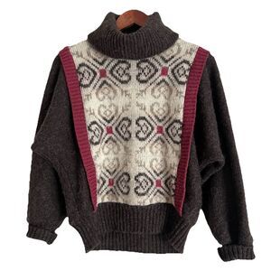 Vintage Alafoss Sweater Womens XS Grey Icewool Iceland Turtle Neck Pullover